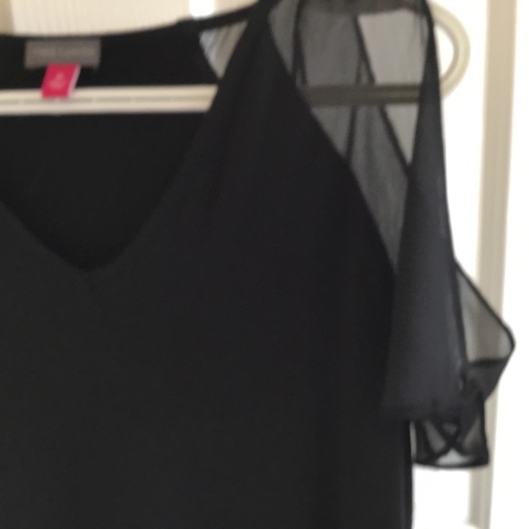 Vince Camuto black top with sheer slit short sleeves - Picture 5 of 9
